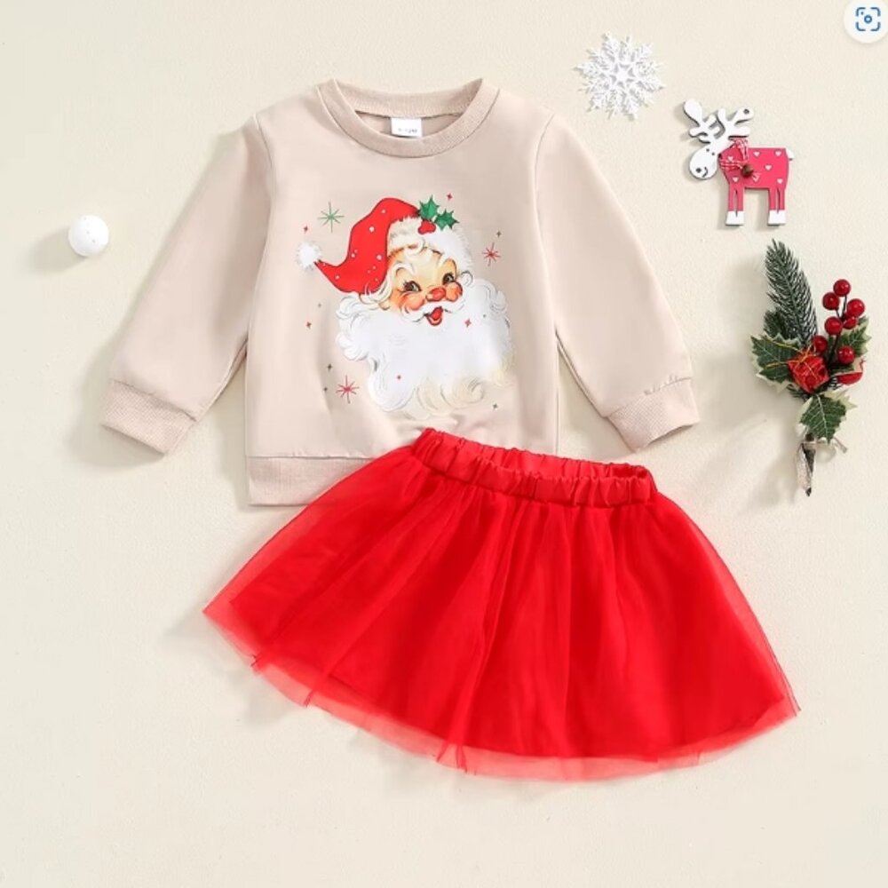 Santa Girls Christmas Tutu Skirt Outfit Set